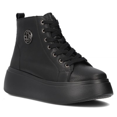 Botine cu platforma DBT6338, piele naturala, Negru - 39 foto