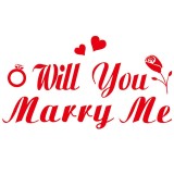 Sticker autocolant, flippy, tematica nunta, model scris will you marry me, 21x29 cm, rosu
