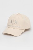 Armani Exchange șapcă de baseball din bumbac culoarea bej, cu imprimeu, XW000873 AF13334