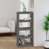 VidaXL Bibliotecă/Separator cameră gri, 60x30x135,5 cm, lemn masiv pin