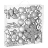Set globuri si decoratiuni de Craciun, 51 piese, diverse dimensiuni, argintiu Household NewTrend
