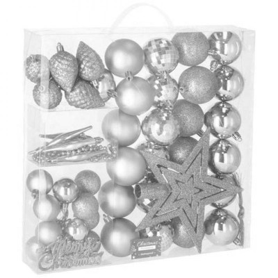 Set globuri si decoratiuni de Craciun, 51 piese, diverse dimensiuni, argintiu Household NewTrend foto