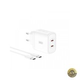 Incarcator Retea Cu Cablu USB-C XO Design CE08 50W 3A 2 x USB-C Alb