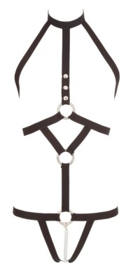 Body provocator din curele negre cu capse si inele metalice de prindere Strap foto