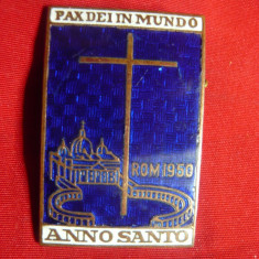 Insigna Anul Sfant - Roma 1950 Pax Dei in Mundo ,dim.= 2,5x4cm