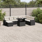 Gossi set mobilier de gradina cu perne, 9 piese, negru, poliratan