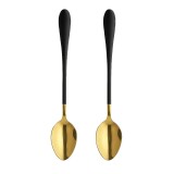 Set 2 lingurite Pufo Luxury pentru desert, fructe, servire ceai, otel, 18 cm, auriu/negru