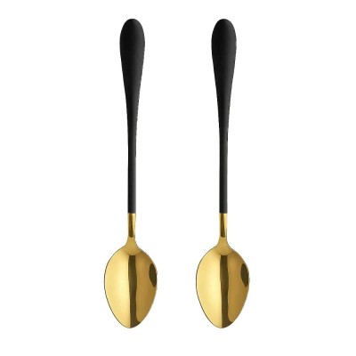 Set 2 lingurite Pufo Luxury pentru desert, fructe, servire ceai, otel, 18 cm, auriu/negru foto