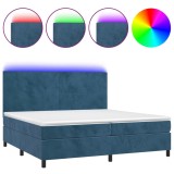 Cumpara ieftin Pat cu arcuri, saltea si LED, bleumarin, 200x200 cm, catifea