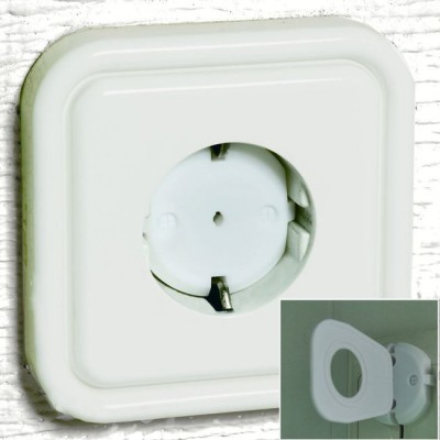 Set 12 Protectii priza pentru copii tip capac, cu 2 cheite, alb, plastic foto