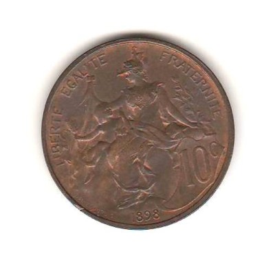 SV * Franta 10 CENTIMES 1898 * A TREIA REPUBLICA * MARIANNE +/- AUNC foto