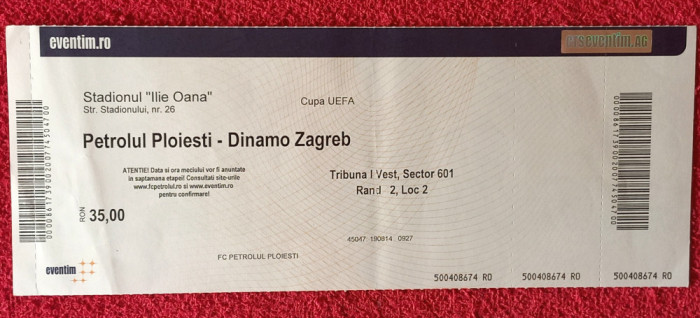 Bilet meci fotbal PETROLUL PLOIESTI - DINAMO ZAGREB(Europa League 21.08.2014)