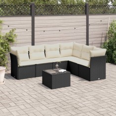 Gossi set canapele de gradina cu perne, 7 piese, negru, poliratan