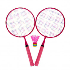 Set Badminton, 1 x fluturas, 46 cm, maner anti-aluncare, Roz