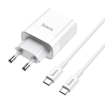 Incarcator retea Hoco C80A, USB/USB-C, Quick Charge 3.0, Power Delivery 20W, Cablu USB-C inclus, Alb foto