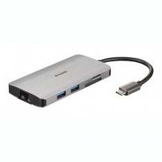 HUB extern D-LINK conectare prin USB Type C cablu 15 cm argintiu DUB-M810 foto