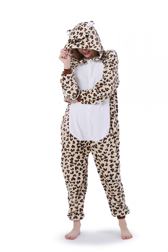 PJM29-99 Pijama intreaga kigurumi, model leopard din material pufos, L/XL,  M, M/L, S | Okazii.ro