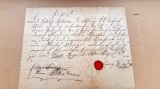 F904-I-ACT vechi Romania 1821 catre Susnumitul Gabriel Moldovan cu sigiliu.
