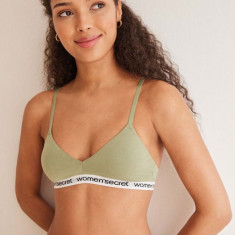 women'secret sutien LOGO culoarea verde, bumbac, neted, 5057079