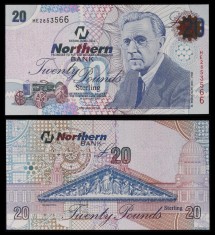 IRLANDA DE NORD █ bancnota █ 20 Pounds █ 2005 █ P-207a █ NORTHERN BANK █ UNC █