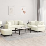 vidaXL Set de canapele cu perne, 3 piese, crem, catifea 3202248