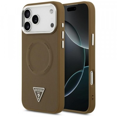 Husa MagSafe pentru Apple iPhone 17 Pro, Guess, Triangle Logo, Maro Argintie foto