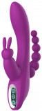 Vibrator Triplu Mikaela, 10 Moduri Vibratii, Silicon, USB, Mov, 20.7 cm, Mokko Toys