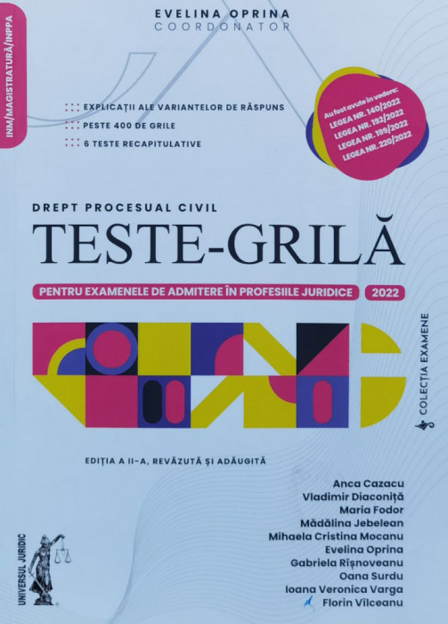 Drept Profesional Civil Teste Grila 2022 Editia A Ii-a - Evelina Oprina , A1074