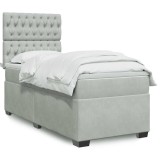Gossi pat continental cu saltea, gri deschis, 80x200 cm, catifea