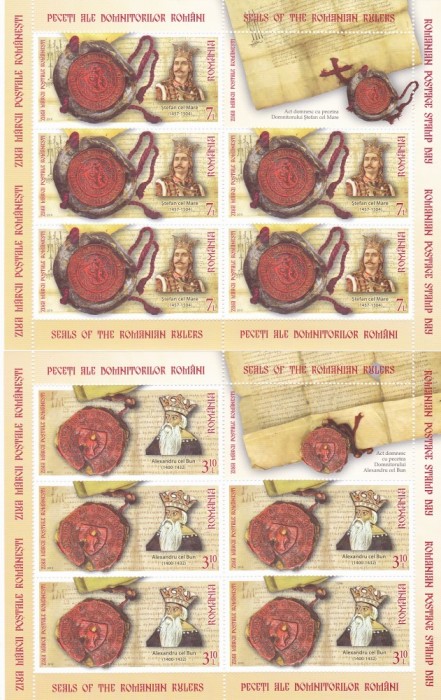 PECETI ALE DOMNITORILOR,MINISHEET,5 SET TIMBRE + VIGNETA,2019 MNH ** ROMANIA.