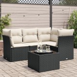 Cumpara ieftin Set mobilier de grădină cu perne, 5 piese, negru, poliratan
