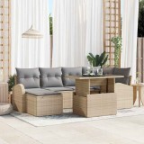Set de sofa de grădină cu 7 piese și perne bej din ratan poli