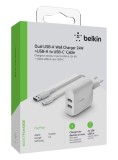 Belkin Dual Usb-a Wall Charger 1m Pvc A-c, 24w White