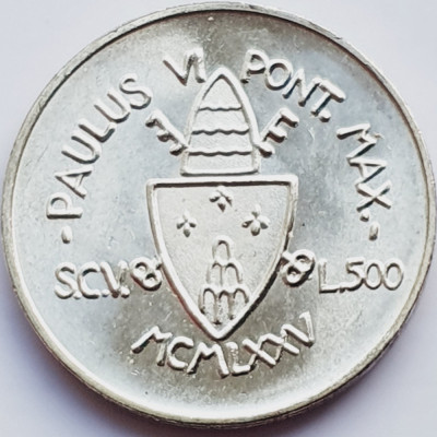 725 Vatican 500 Lire 1975 Pavlvs VI (Forgiveness) km 131 aunc-UNC argint foto