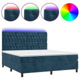 Cumpara ieftin Pat cu arcuri, saltea si LED, bleumarin, 160x200 cm, catifea