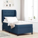 Cumpara ieftin Pat cu arcuri cu headboard albastru 100 x 200 cm tesatura