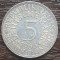 (A860) MONEDA DIN ARGINT GERMANIA - 5 MARK 1966, LIT F, 11,2 GRAME. PURITATE 625