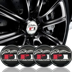 Set 4 buc. ornament central janta, model &ldquo;F1 Black&rdquo;, diametru 5cm