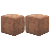 Cumpara ieftin Taburet, 2 buc., maro, 30x30x30 cm, piele intoarsa ecologica