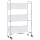 HOMCOM Cărucior Modern pentru Cărți cu 3 Nivele și Roți Pivotante pentru Cărți și Reviste, 69x26x108 cm, Alb | Aosom Romania