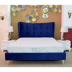 Pat Almera 160x200 cm Tapitat Catifea Albastru Somiera Inclusa (cod ML 2227-19)