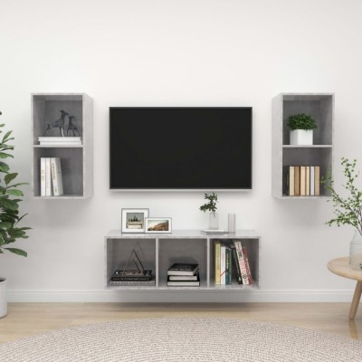 vidaXL Set de dulapuri TV, 3 piese, gri beton, PAL foto