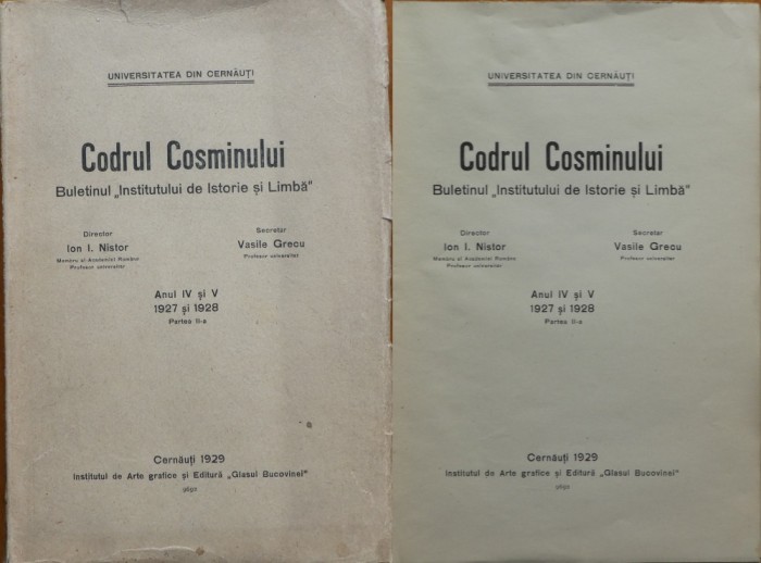 Codrul Cosminului , 1927 - 28 , Cernauti , 1929 , director Ion Nistor , Bucovina