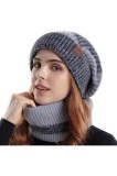 Set pălărie tricotată pentru femei, pălărie de iarnă și eșarfă, caldă și moale, set de căciulă și eșarfă &icirc;n buclă tricotată pentru toamnă