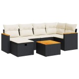Cumpara ieftin Set canapele de gradina cu perne, 7 piese, negru, poliratan