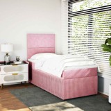 Cumpara ieftin Pat box spring cu saltea, roz, 80x200 cm, catifea