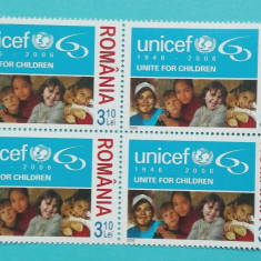 TIMBRE ROMANIA 2006 L.P.1751 UNICEF -60 de ani BLOC DE 4 VALORI MNH