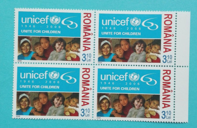 TIMBRE ROMANIA 2006 L.P.1751 UNICEF -60 de ani BLOC DE 4 VALORI MNH foto