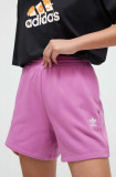 Cumpara ieftin Adidas Originals pantaloni scurți femei, culoarea roz, uni, high waist IR5958