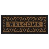 Covoras pentru treapta de intrare, Maro cu model grilaj si mesaj Welcome, 60x25 cm, CMCLASS